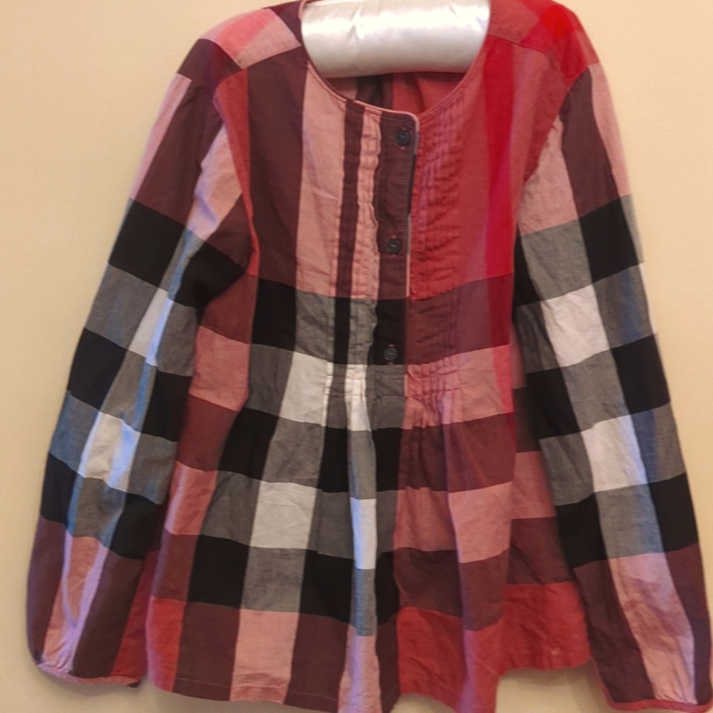 Girls children Designer Burberry shirt, plaid, red, size 10